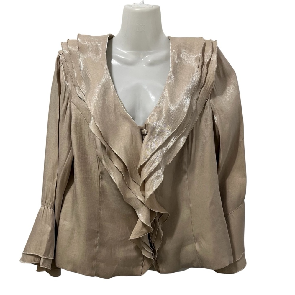Vintage Ruffled Champagne Blouse in a Satin Finish